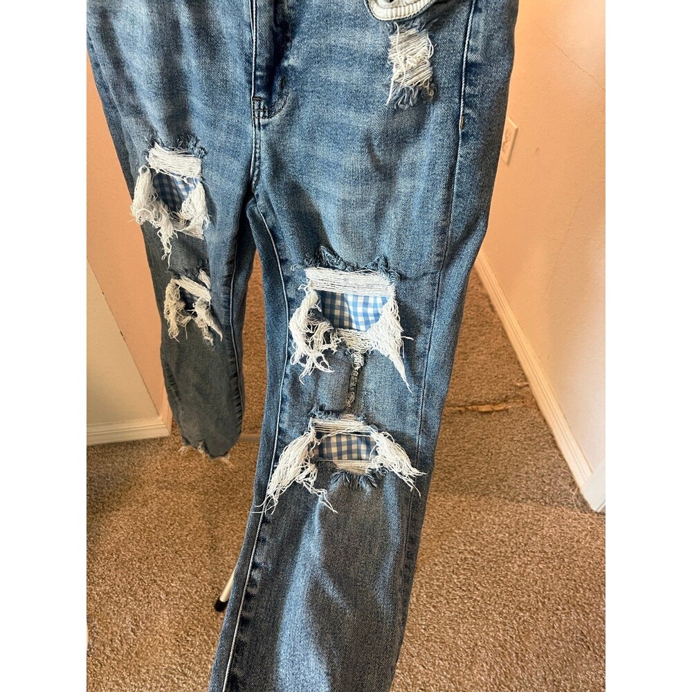 Judy Blue Denim - Distressed Gingham Patchwork High-Rise Skinny Jeans Size 14 - Picture 4 of 12